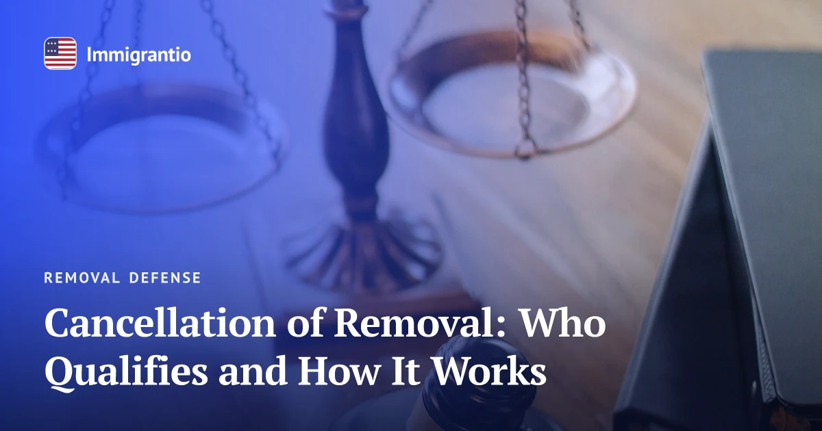 A judge's bench with gavel and scales — cancellation of removal